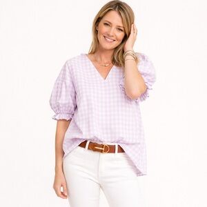 Brooke Wright Puff Sleeve Gingham Top I’m Lavender Size Small / Medium